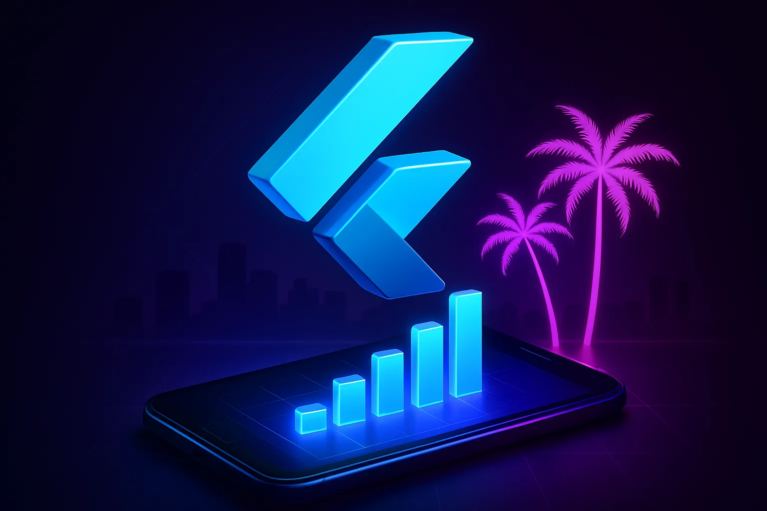 Flutter-style blue gradient banner with scope-to-estimate chart and dollar motif