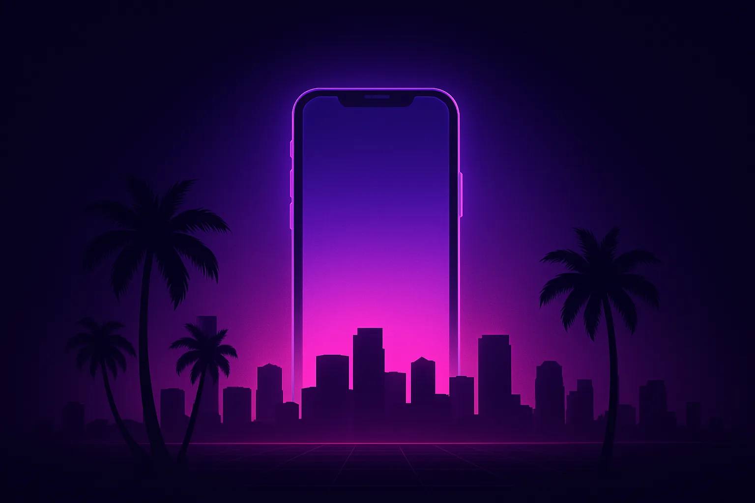 Miami skyline–inspired graphic for XenonApps field notes on local app development